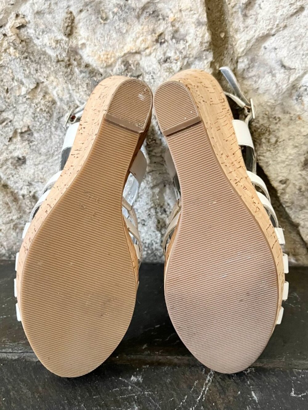 Guess White Leather Wedge Strappy Sandals - Picture 6 of 9